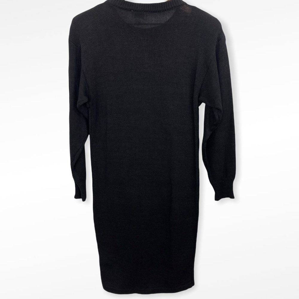 Vintage Black Long Sleeve Sweater Dress with Multicolor Floral Sequins Small - Picture 4 of 6
